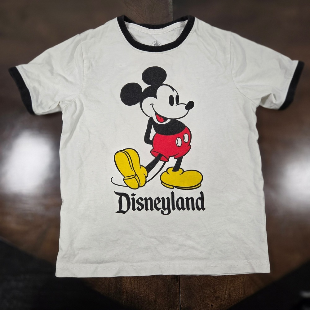 Disneyland White Mickey Mouse Ringer T-Shirt Kids Small Disneyland Graphic